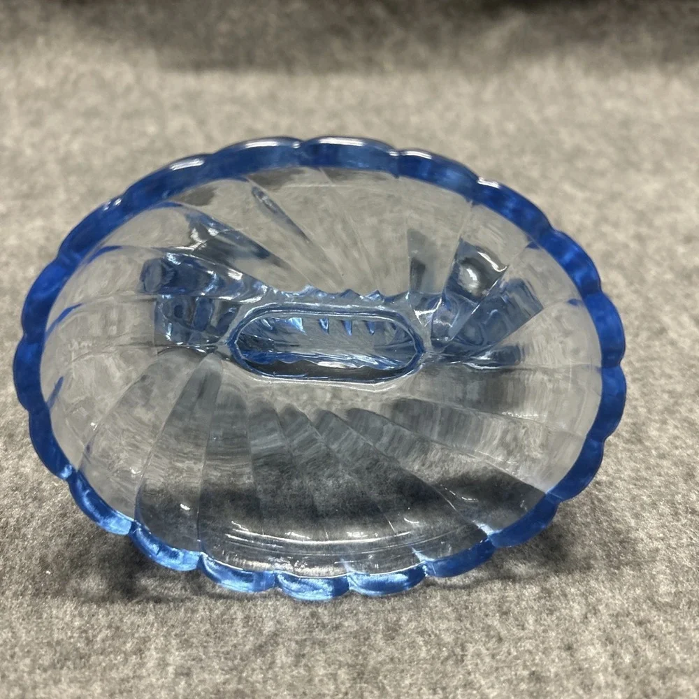 Vtg Double Offset Level Glass Taper Candlestick Holder Viennese Blue Twist Swirl